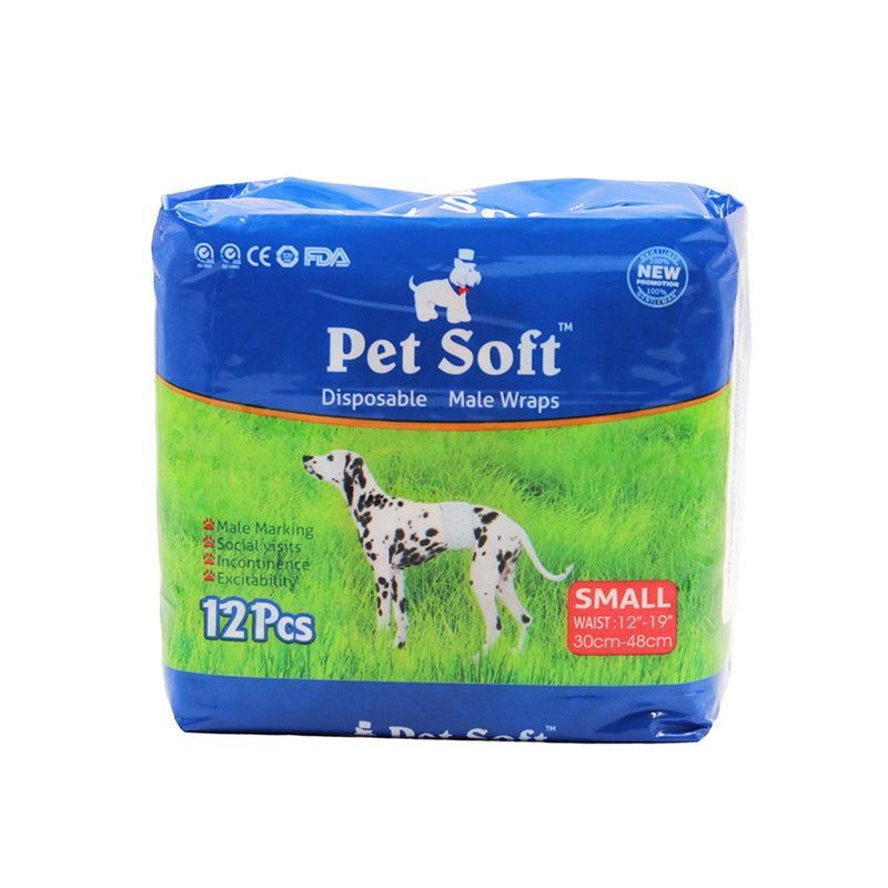 [Australia] - Pet Soft Male Pet Simple & Convenient Disposable Wrap Dog Diapers 12 Count/Small White 