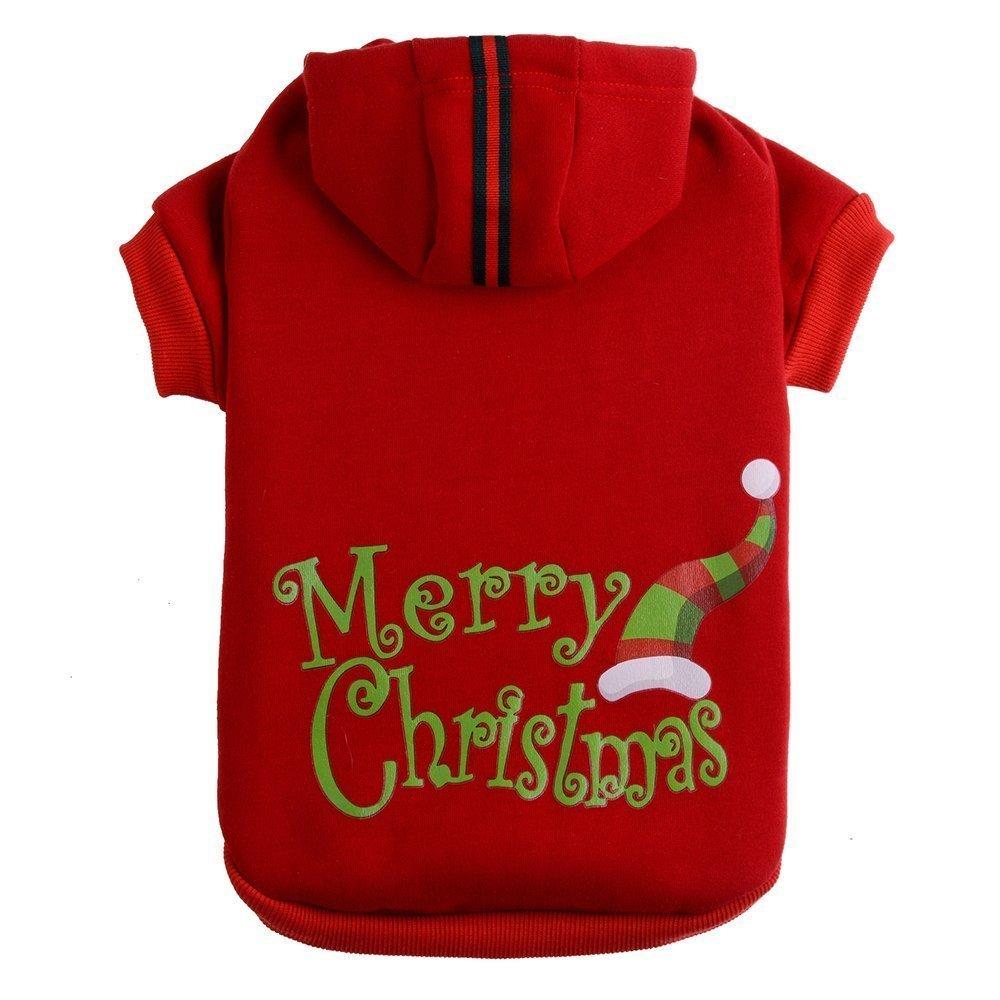 PUPTECK Christmas Dog Hoodie Sweater - Cute Shirt Pet Sweatshirt Puppy Clothes Printed Style L Red - PawsPlanet Australia