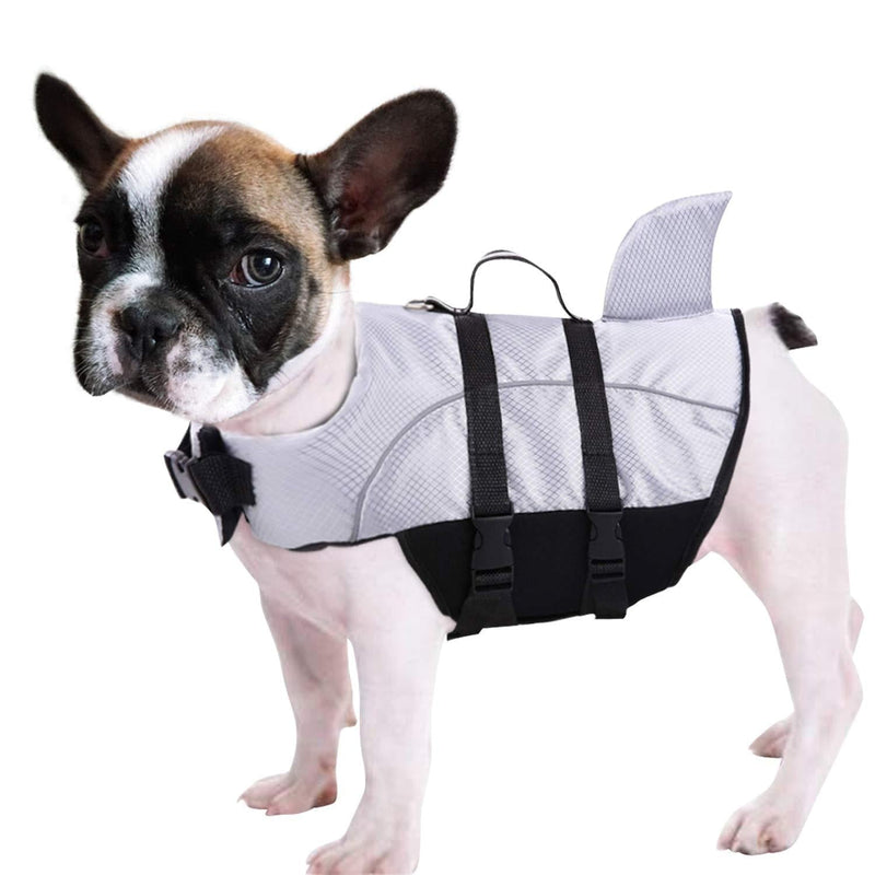 [Australia] - Queenmore Ripstop Dog Life Jacket Shark Life Vest for Dogs, Safety Lifesaver with High Buoyancy and Lift Handle for Small and Medium Breeds X-Small Grey 