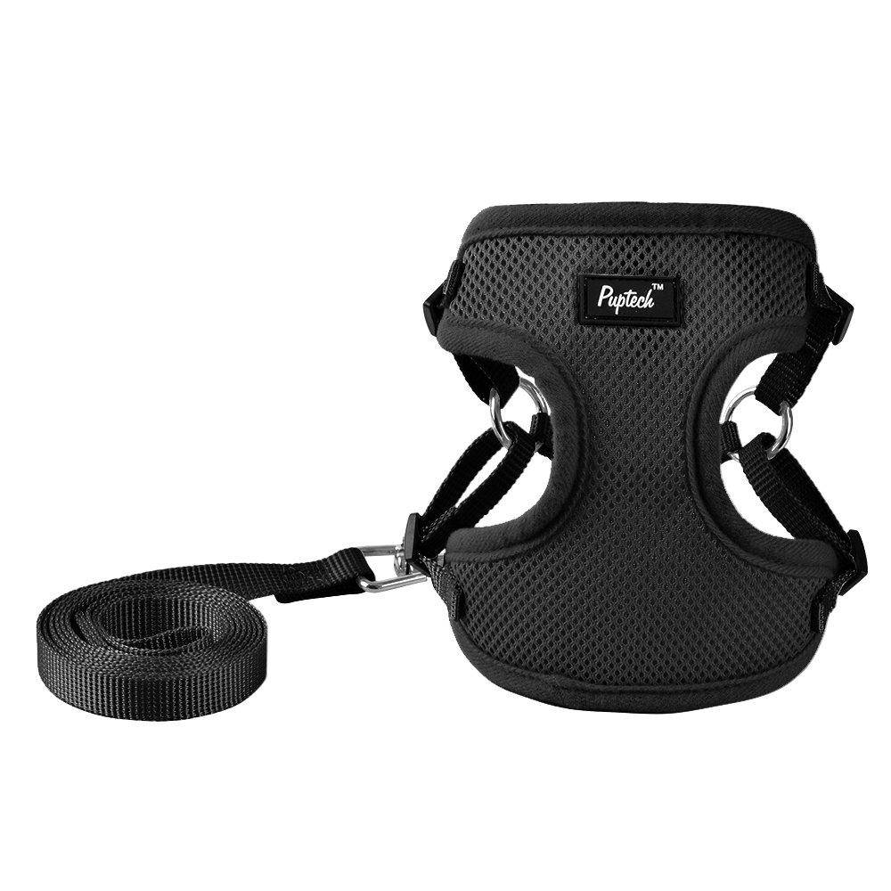 [Australia] - PUPTECK Harness for Small Dogs - Leash Set Adjustable Soft Mesh Pet Vest for Walking Black X-Small 