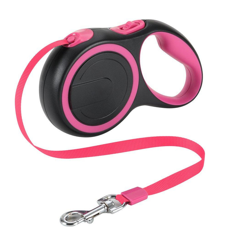 [Australia] - SlowTon Retractable Dog Leash, 16ft Walking Jogging Training Leash Polyester Tape Small Medium Dog up to 44lbs Hand Grip One Button Brake & Lock Black+Pink 