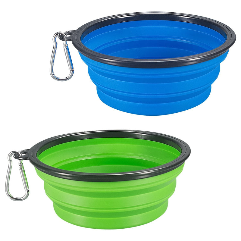 Comsun 2-Pack Extra Large Size Collapsible Dog Bowl, Foldable Expandable Cup Dish for Pet Cat Food Water Feeding Portable Travel Bowl Blue and Green - PawsPlanet Australia