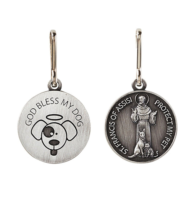 [Australia] - Silver Toned Saint St Francis Protect My Pet Collar Medal, 1 Inch Dog 