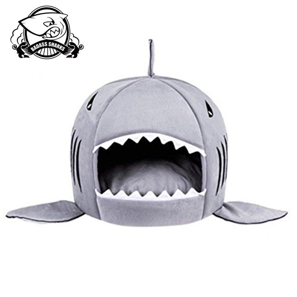 [Australia] - BADASS SHARKS Shark Pet House Cave Bed for Small Medium Dog Cat with Removable Cushion and Waterproof Bottom 