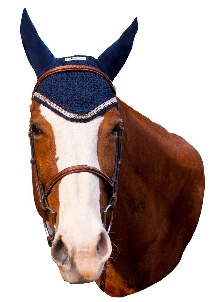 Equine Couture Fly Bonnet with Lurex Rope Black Cob - PawsPlanet Australia