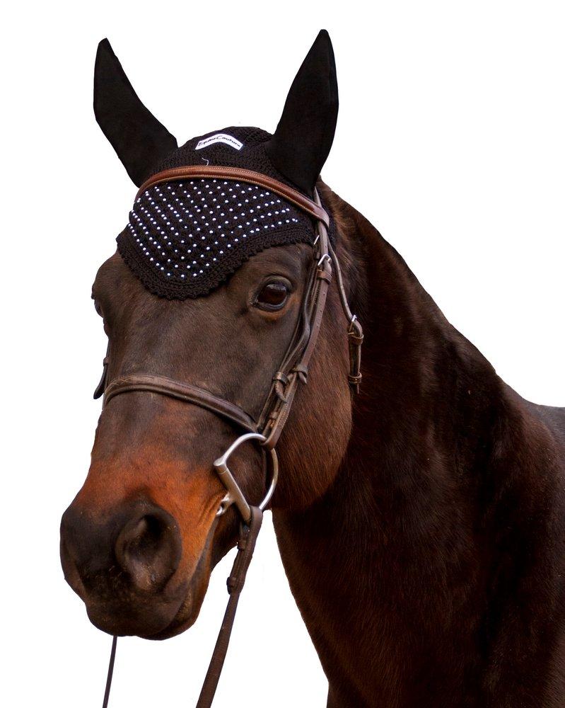 Equine Couture Fly Bonnet Black Cob - PawsPlanet Australia