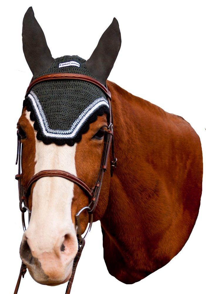 Equine Couture Fly Bonnet with Silver Lurex & Contrast Color DarkCharcoal/Black Full - PawsPlanet Australia