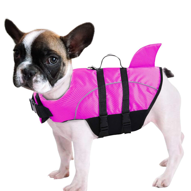 [Australia] - Queenmore Ripstop Dog Life Jacket Shark Life Vest for Dogs, Safety Lifesaver with High Buoyancy and Lift Handle for Small and Medium Breeds Large Rose Red 