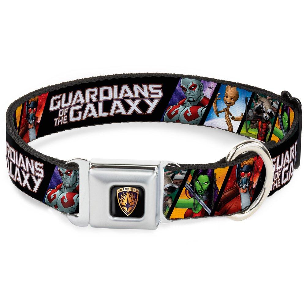 [Australia] - Buckle-Down Seatbelt Buckle Dog Collar - Guardians of The Galaxy 5-Character Pose Blocks 1.5" Wide - Fits 16-23" Neck - Medium 