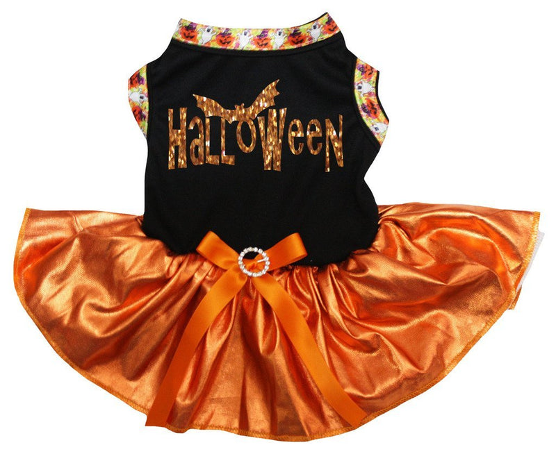 Petitebella Halloween Black Shirt Bling Orange Tutu Puppy Dog Dress X-Small - PawsPlanet Australia