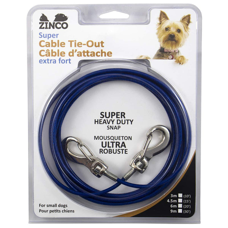 [Australia] - Ben-Mor Zinco Strong Tie-Out Cable 360 Degree Rotating Double Swivel Connector for Dogs 15' Blue / 50 pounds 