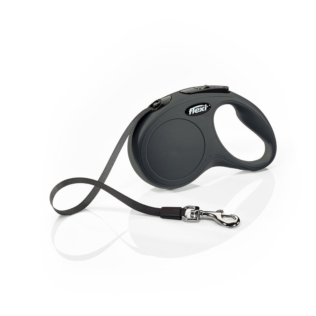 FLEXI New Classic Retractable Dog Leash (Tape), 16 ft, Small, Black Small, 16 ft - PawsPlanet Australia