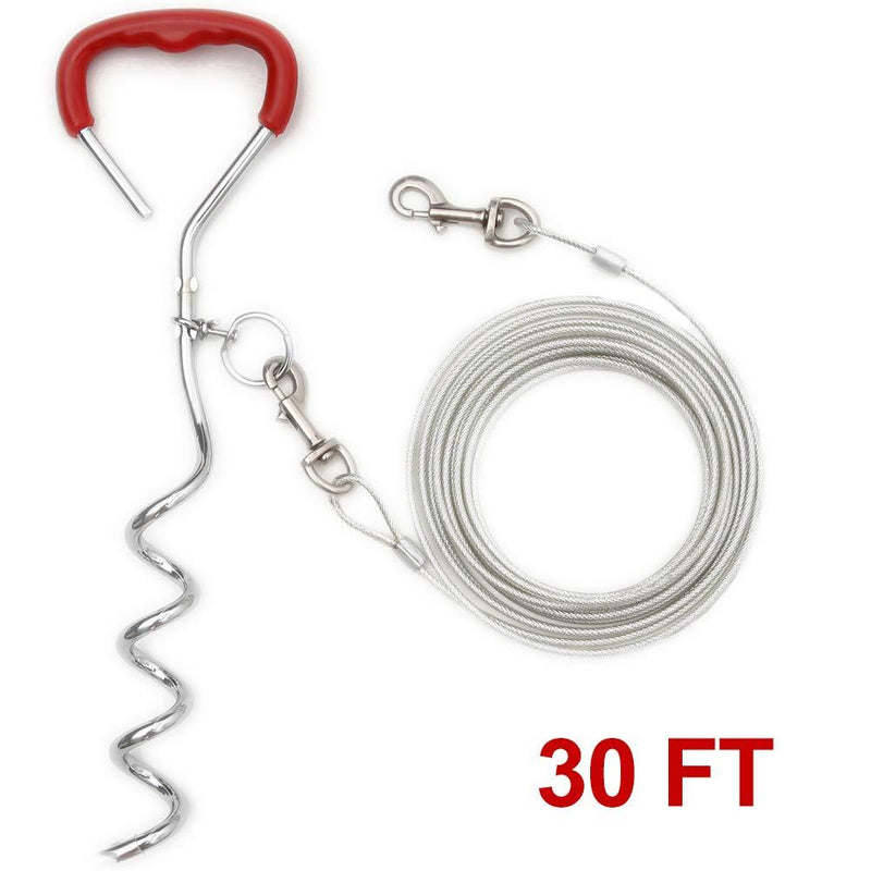 [Australia] - EXPAWLORER Dog Tie Out Cable and Reflective Stake 30 ft Outdoor, Yard and Camping, for Medium to Large Dogs Up to 60lbs(20ft) 90lbs(25ft) 125 lbs(30ft), 16" Stake, 30 ft Cable 