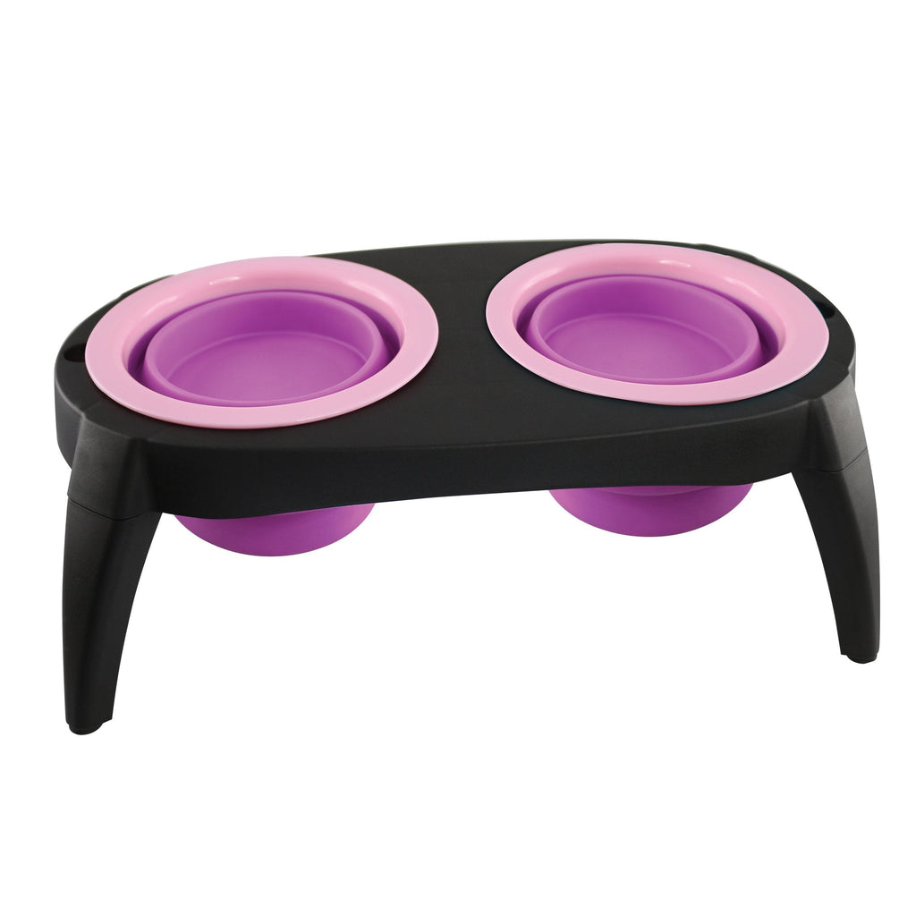 [Australia] - LOVE2PET Collapsible Dual Silicone Bowls with Stand for Dogs & Cats, Pink 