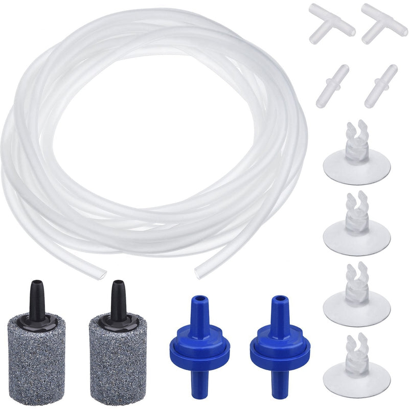 [Australia] - Shappy 6.5 Feet Standard Airline Tubing Air Pump Accessories for Fish Tank, 2 Bubble Release Air Stones, 2 Check Valves, 4 Suction Cup Clips, 2 Straight Connectors and 2 T-connectors 