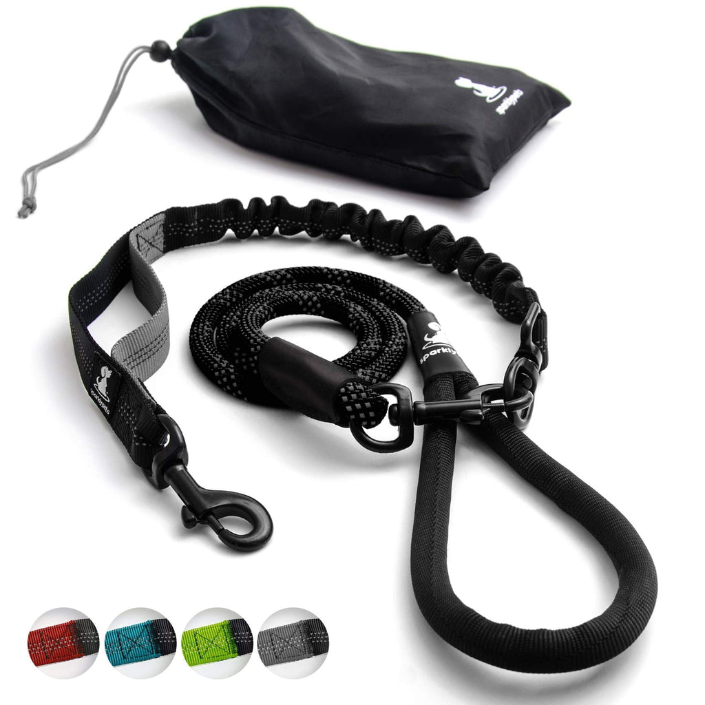 Heavy Duty Rope Bungee Leash for Large and Medium Dogs with Anti-Pull for Shock Absorption - No Slip Reflective Leash for Outside Black For 1 Dog - PawsPlanet Australia