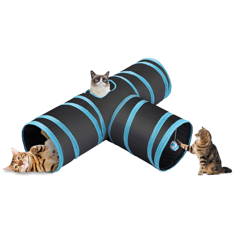 [Australia] - CO-Z Collapsible Cat Tunnel Tube Kitty Tunnel Bored Cat Pet Toys Peek Hole Toy Ball Cat, Puppy, Kitty, Kitten, Rabbit 3-Way Black 