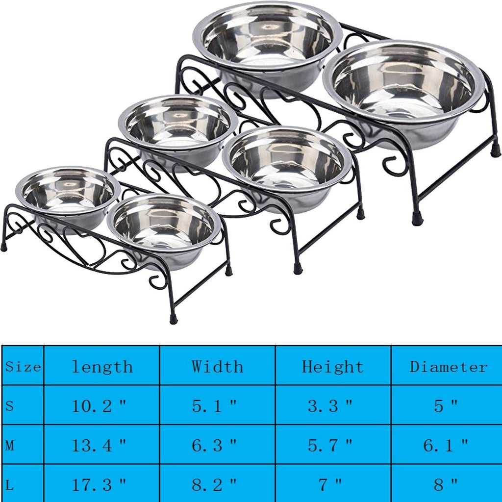 [Australia] - Stainless Steel Raised Pet Bowl wtih Double Dog Cat Food and Water Feeder Dish Retro Iron Elevated Stand Medium 
