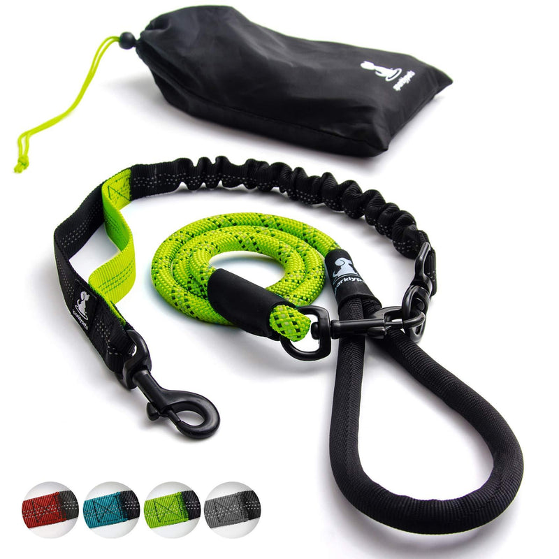 [Australia] - SparklyPets Heavy Duty Rope Bungee Leash for Large and Medium Dogs with Anti-Pull for Shock Absorption - No Slip Reflective Leash for Outside Green 