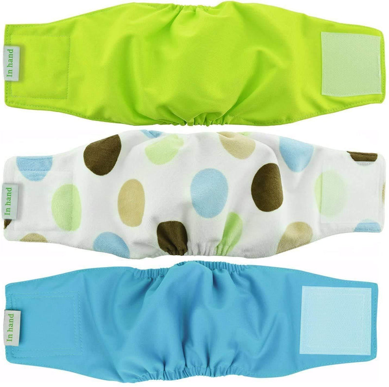 IN HAND Washable Male Dog Diapers(Pack of 3), Premium Reusable Belly Bands for Male Dogs, Durable Male Dog Belly Wrap, Comfy Doggie Diapers Size XXS(Newborn dogs) Polka Dot,fluorscent Green,light Blue - PawsPlanet Australia