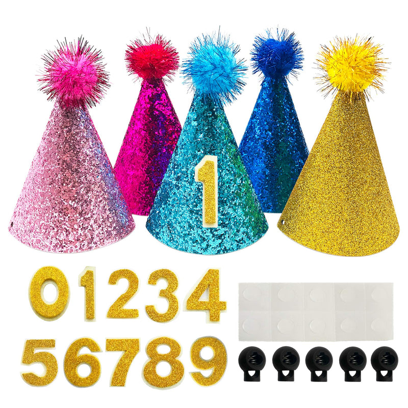 PET SHOW 5pcs Small Dog Birthday Hat Set for Boys Girls Medium Dogs Cat Kitten Puppies Party Hats with 0-9 Numbers 10 Glue dots Grooming Accessories - PawsPlanet Australia