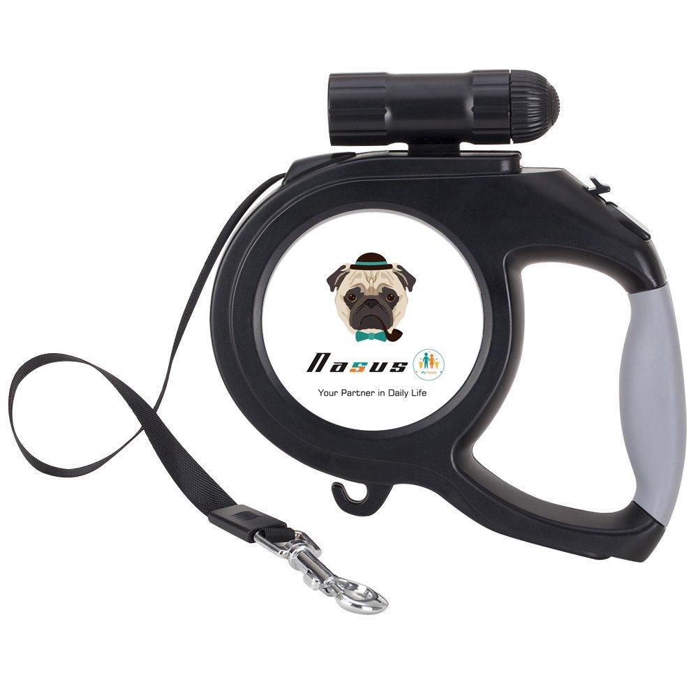 [Australia] - Nasus Retractable Dog Leash, 26ft Pet Walking Leash with 9 LED Detachable Flashlight for Medium Large Dog up to 100lbs, with Hand Grip One Button Brake & Lock and Hook A-Black 