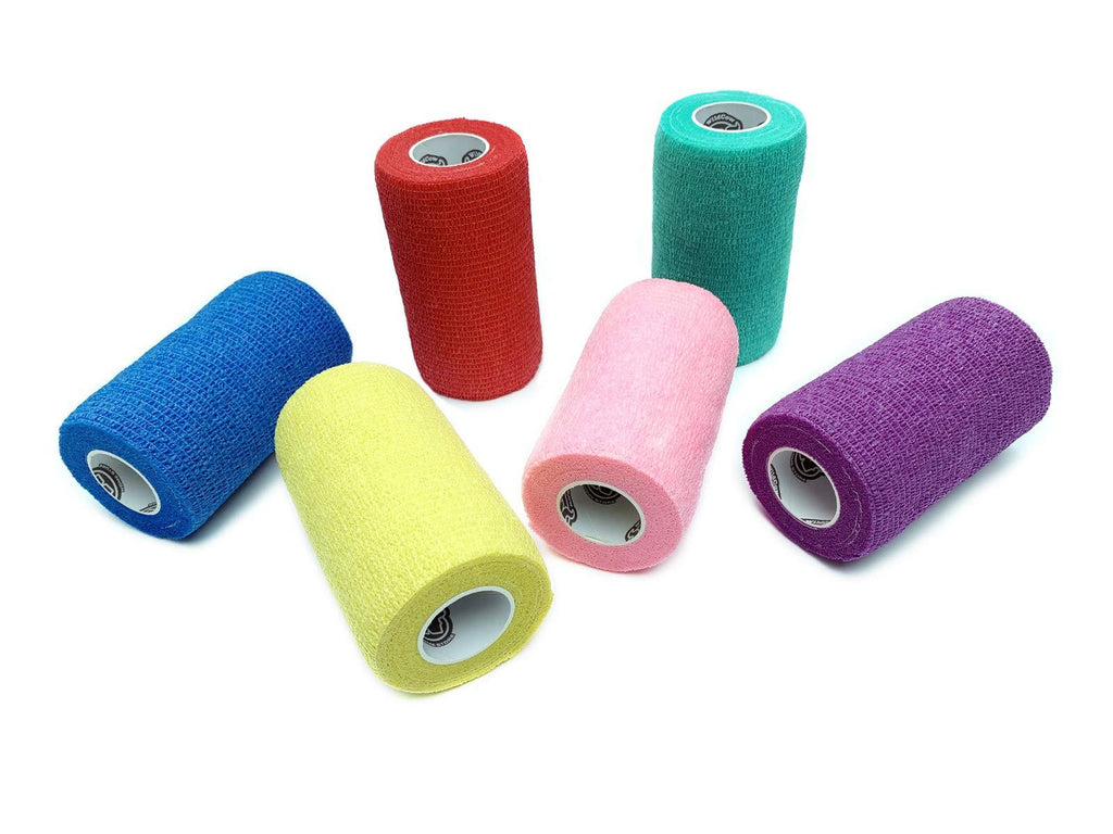 WildCow Vet Wrap Bulk, Bandage Wrap Vet Tape (2, 3 or 4 Inch), Assorted Colors (Pack of 6 or 18), Waterproof Self Adherent 4 Inch 6 pack - PawsPlanet Australia