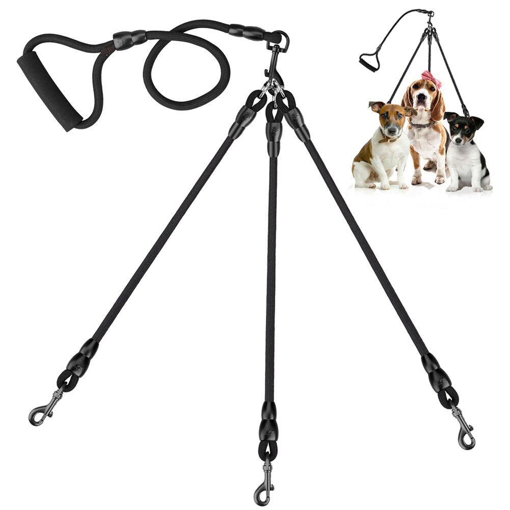 [Australia] - OxyPlay Heavy Duty Tangle Free 3/Three Way Dog Coupler Leash with Padded Handle,Triple Braid Split Lease Pet Leash for Walking 3/2/1 Medium Large Dogs Black 