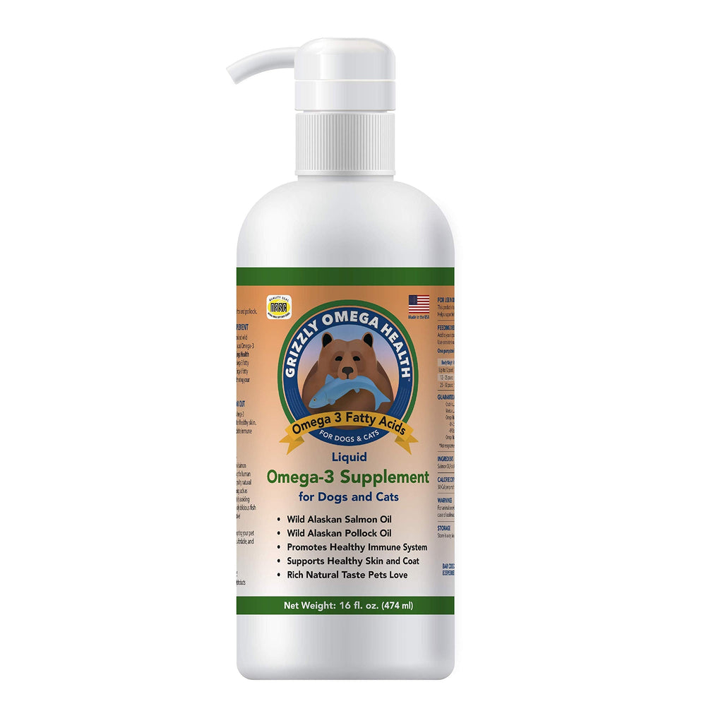 Grizzly Omega Health for Dogs & Cats, Wild Salmon/Pollock Oil Omega-3 Blend 16 oz - PawsPlanet Australia