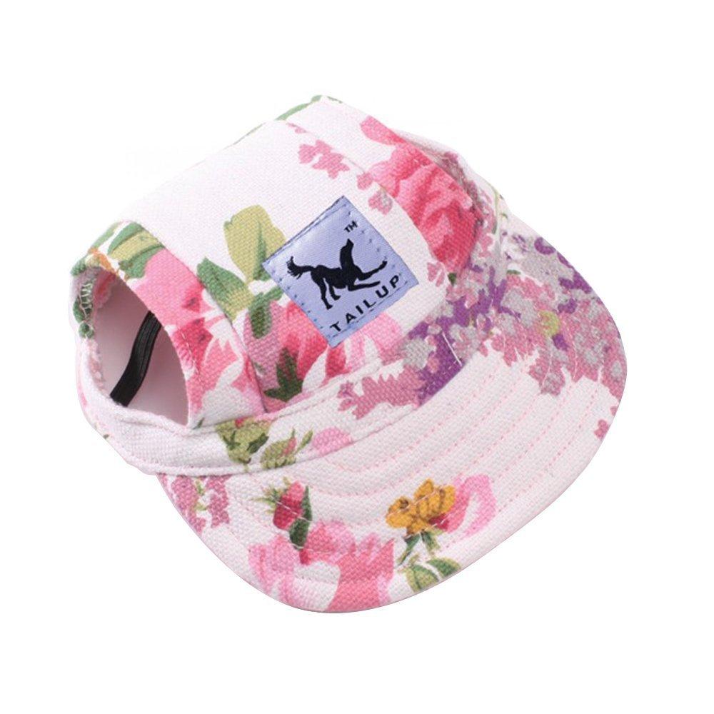 [Australia] - BBEART Dog Hat,Dog Sunscreen Hat Baseball Cap Outdoor Sports Hat with Ear Holes Chin Strap Adjustable Hat for Small and Medium Dog Large Dogs S Flower 