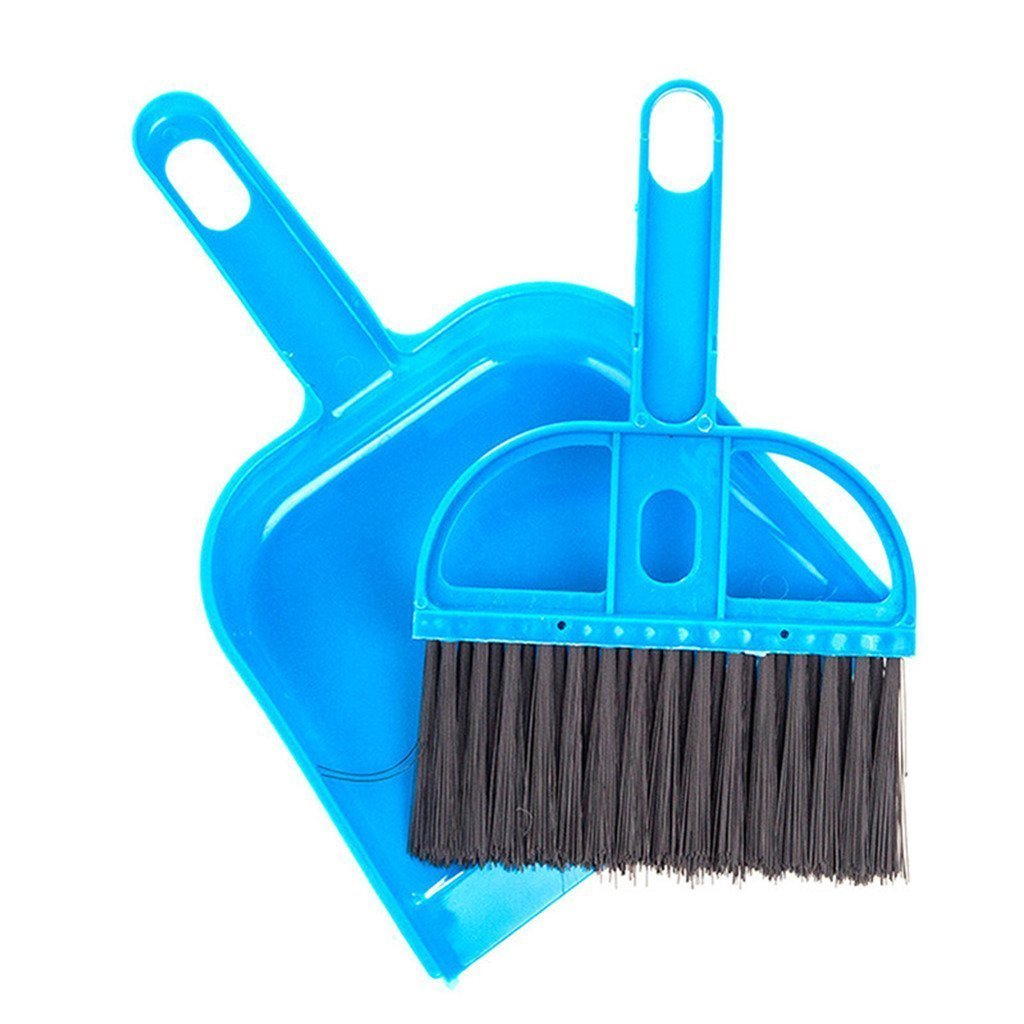 Pet Cage Broom Brush Dustpan Set - Cat Litter Sweeper Car Keyboard Corner Brush for Small Animal Bird House Dog Kennel Clean Blue - PawsPlanet Australia