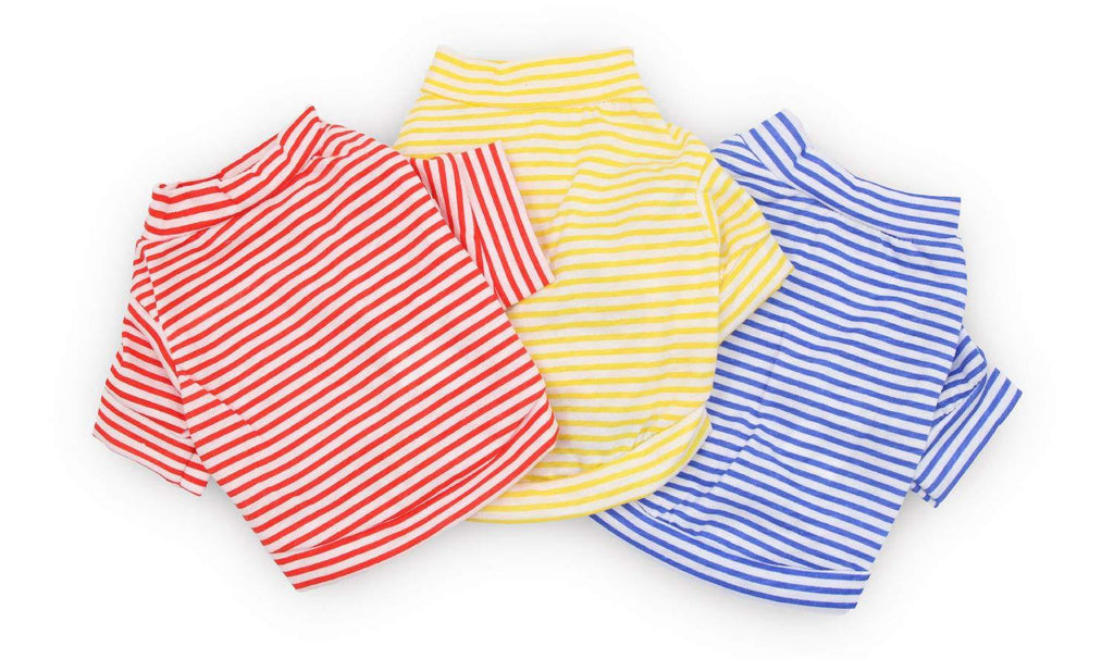 [Australia] - DroolingDog Dog Clothes Pet Striped T-Shirt for Small Dogs, Pack of 3 Small (3.3lb-5.5lb) Multi-colored 