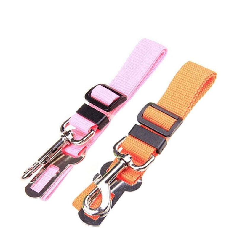 [Australia] - Hosyl Dog Seat Belt, Dog Harness Pet Car Vehicle Seatbelt, Pet Safety Leash Leads for Dogs/Cats, Nylon Fabric Material 2 Piece Pink+Orange 