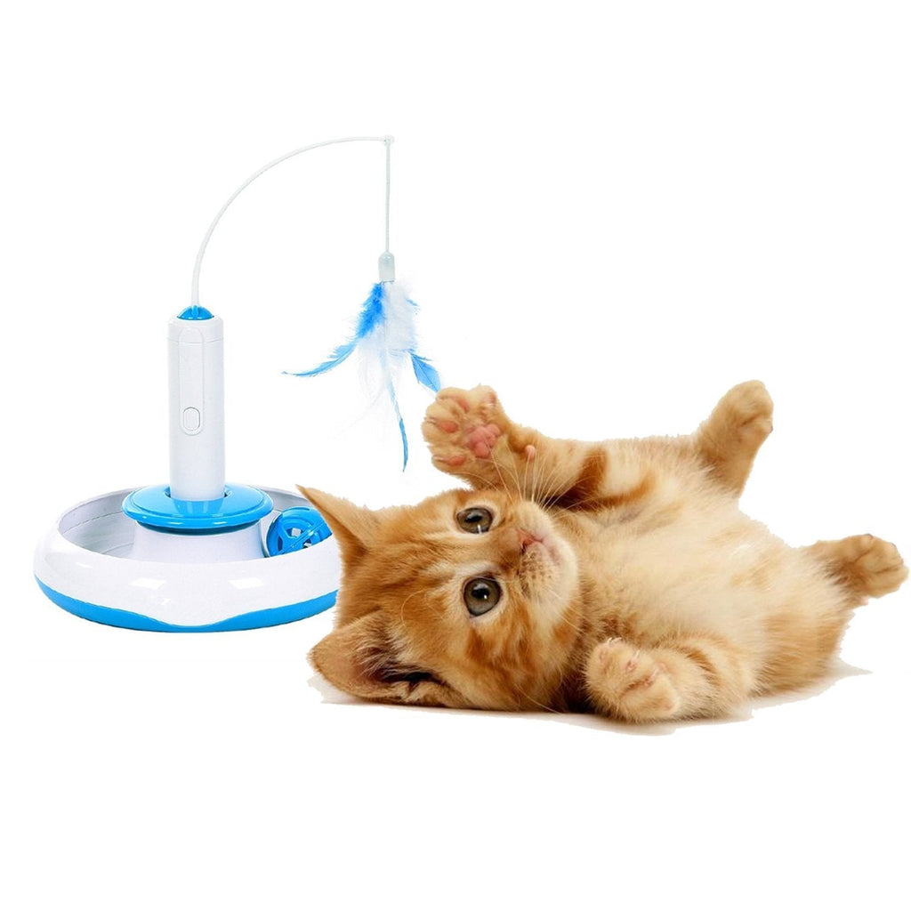 [Australia] - Electric Rotate interactive Cat Toy with Feather Motion Automated Spinning Teaser Kitten Toy 