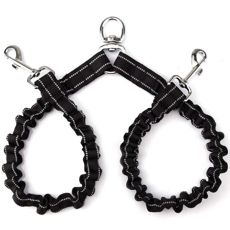 Pet Dog Double Leashes - No Tangle Dog Leash Coupler, Comfortable Shock Absorbing Reflective Bungee Lead for Nighttime Safety, Dual Dog Training Leash for Small, Medium & Large Dogs (Black) - PawsPlanet Australia