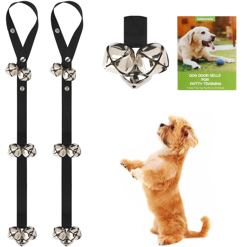 FOLKSMATE Dog Doorbells for Potty Training Doggy Dog Puppy Door Bells with 7 Extra Loud Bells Adjustable for Dog Training, Housebreaking, Door Knob, Ring to Go Outside Puppy Supplies Set of 2 Dog Bells Black - PawsPlanet Australia