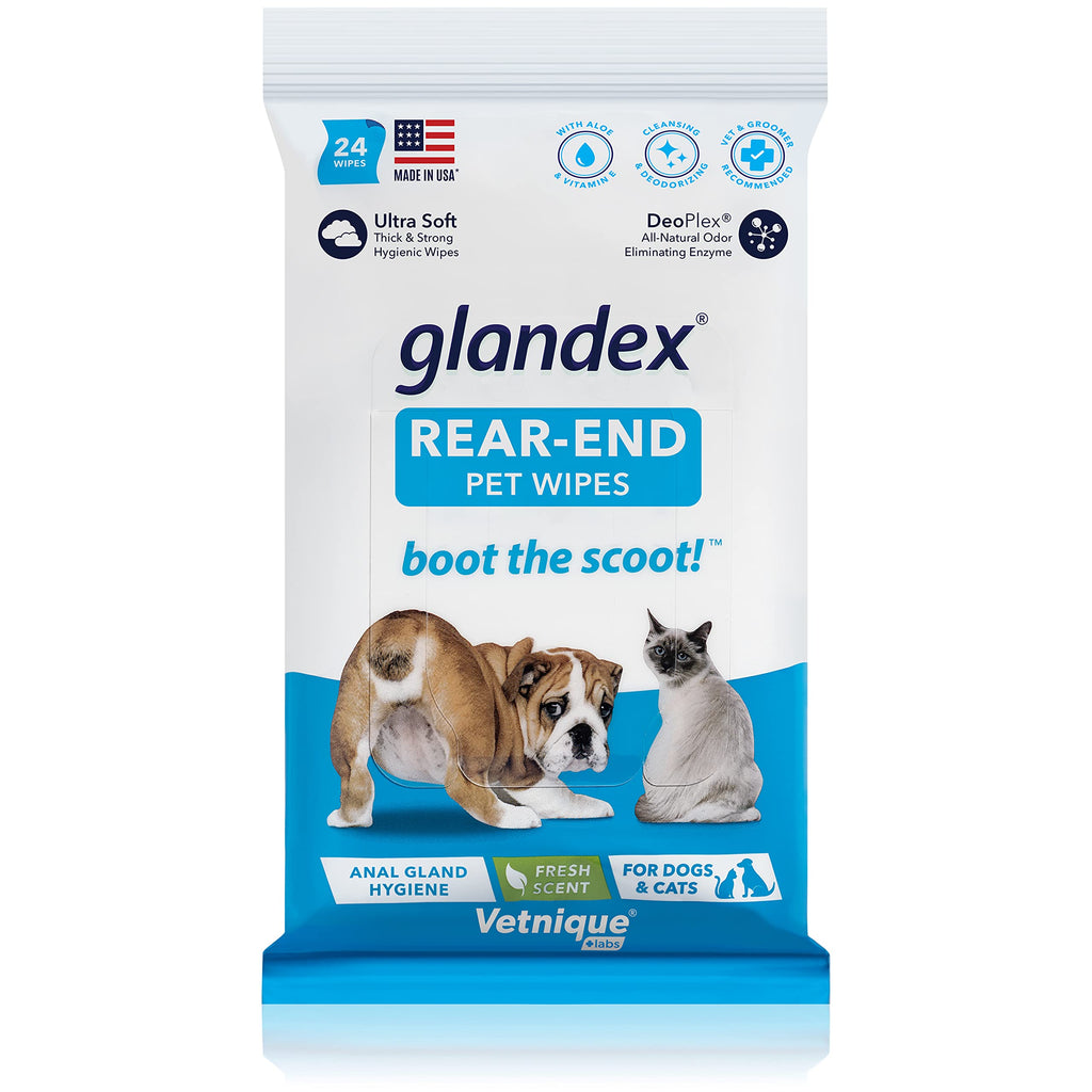 Glandex Dog Wipes for Pets Cleansing & Deodorizing Anal Gland Hygienic Wipes for Dogs & Cats with Vitamin E, Skin Conditioners and Aloe - by Vetnique Labs 24ct Pouch - PawsPlanet Australia