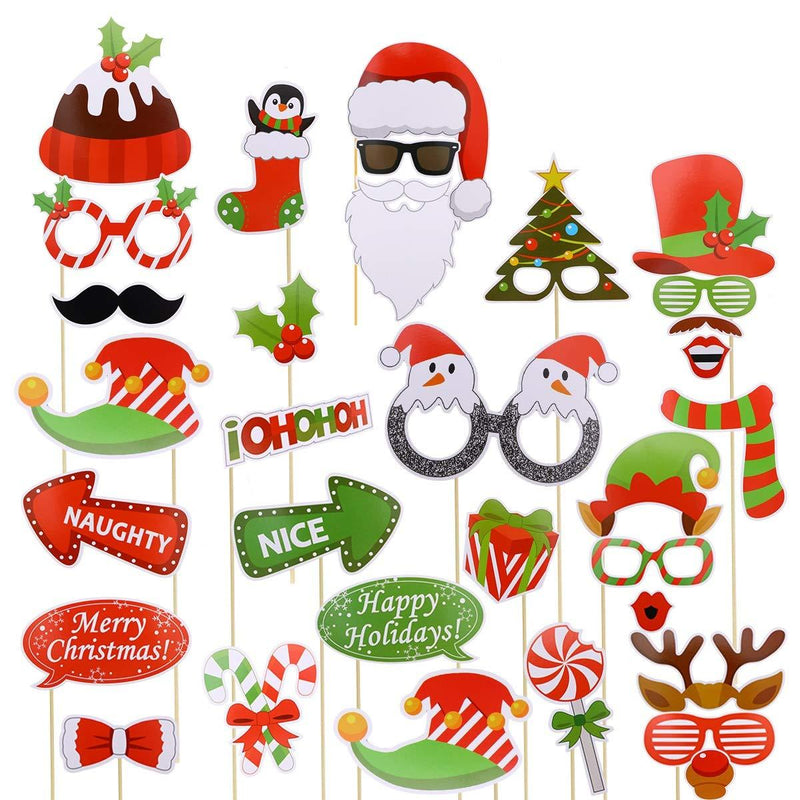 TINKSKY Christmas Party Photo Booth Props Creative Happy Christmas Pose Sign Kit for Party Decoration 32pcs/Set - PawsPlanet Australia