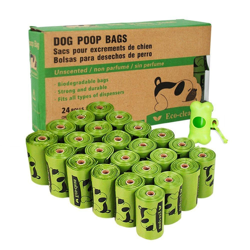 [Australia] - Eco-clean Dog Poop Bags, 24 Rolls/360 Bags with Dispenser, Dog Waste Bags, Unscented, Leak-Proof, Easy Tear-Off 