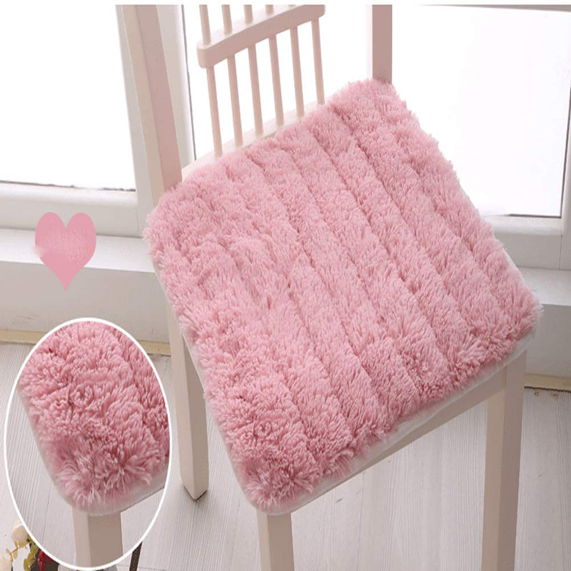 Soft Plush Chair Pads with Ties Winter Indoor Warmth Square Chair Covering Nonslip Comfort Dining Seat Pads Stool Mat Cover Decoration for Home Patio Kitchen Office Dorm Pink - PawsPlanet Australia