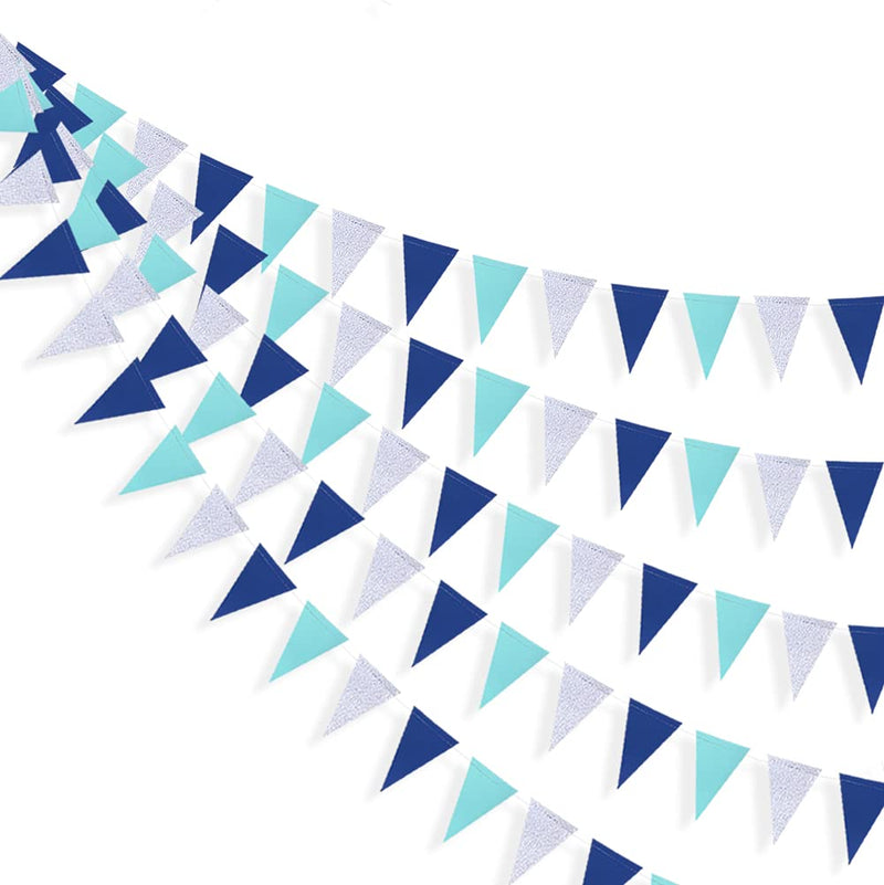 30 Ft Navy Blue Silver Party Banner Royal Blue Hanging Paper Triangle Flag Garland Bunting Pennant for Birthday Bridal Baby Shower Wedding Ahoy Achor Nautical Pirate Theme Party Decorations Supplies - PawsPlanet Australia