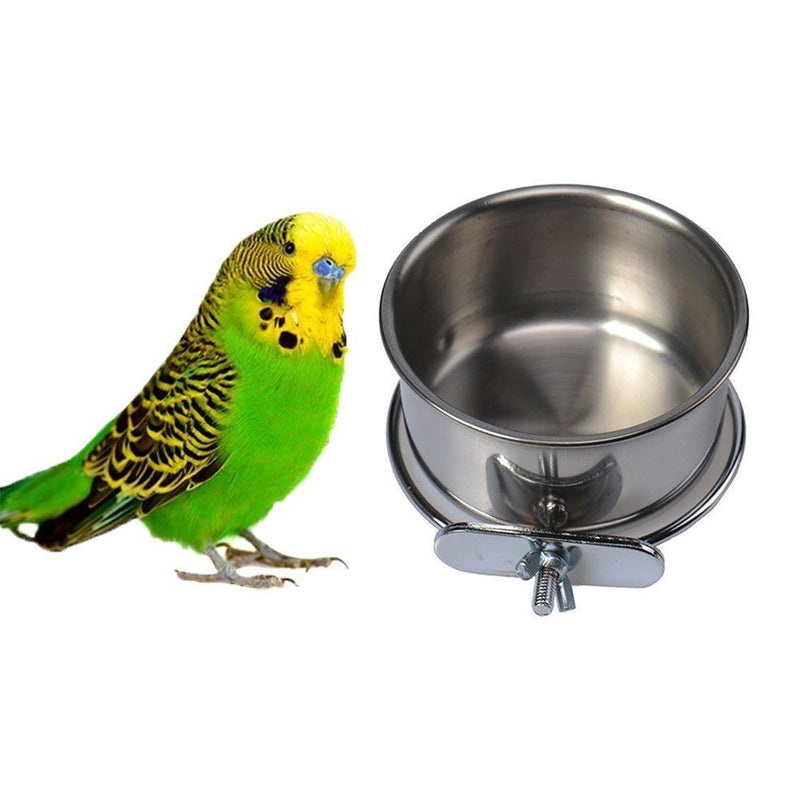 [Australia] - Hypeety Pet Bird Food Feeding and Drinking Hanging Cup Clamp Holder Stainless Steel Hanging Bowl for Parrot Macaw African Greys Budgies Parakeet Cockatiels Conure Lovebirds Finch Pigeon Cage 