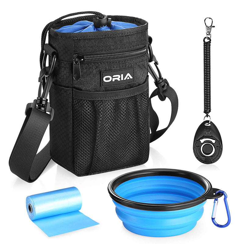 [Australia] - ORIA Dog Training Pouch, Dog Treat Bag, Pet Training Waist Bag with Adjustable Strap, Collapsible Dog Bowl, Storage for Treats, Toys and Training Accessories Blue 