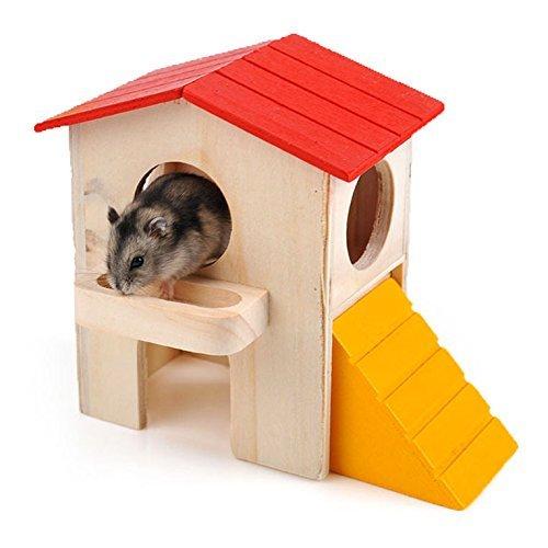 [Australia] - Wooden House Villa Cage Exercise Toy Hamster Hedgehog Mouse Guinea Pig Small Pet Cage (Villa House) 