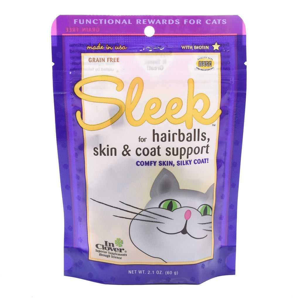 In Clover Sleek Daily Skin, Coat, and Hairballs Support Soft Chews for Cats with Fish Oil, DHA and EPA Omega-3 Fatty Acids, Biotin, Zinc, and Coconut Oil 10.5 oz - PawsPlanet Australia