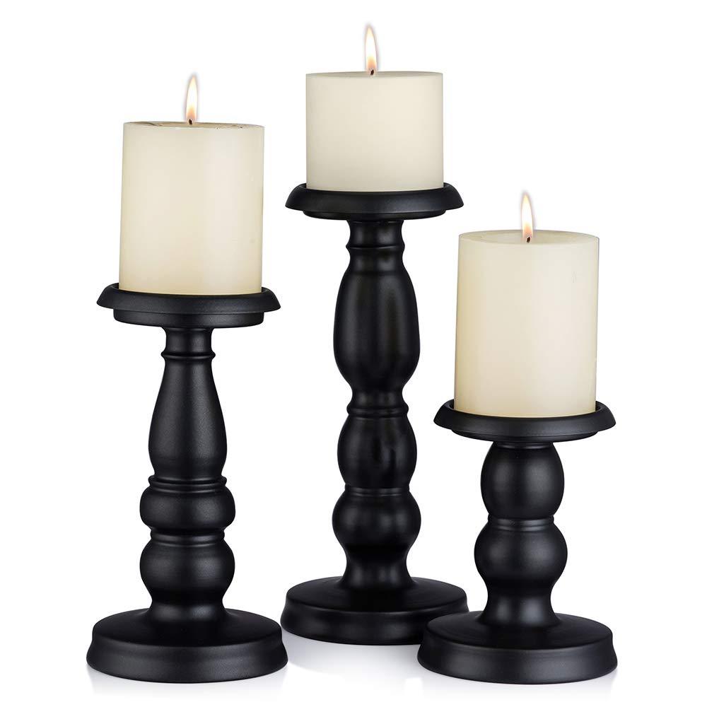 Retro Candle Holder for Pillar Candles Black Candleholder Set of 3 for Home Mantel Decoration Bar Countertop Decorative Accents Black--3pcs/Set - PawsPlanet Australia