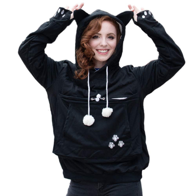 Kei Tomlison Unisex Big Pouch Hoodie Long Sleeve Pet Dog Holder Carrier Sweatshirt Black Small - PawsPlanet Australia