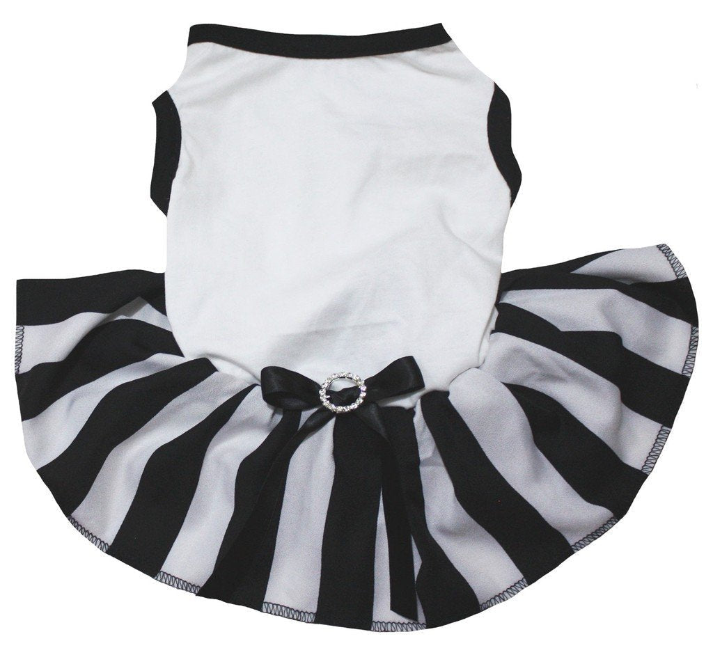 [Australia] - Petitebella Plain White Shirt Black White Striped Tutu Puppy Dog Dress Medium 