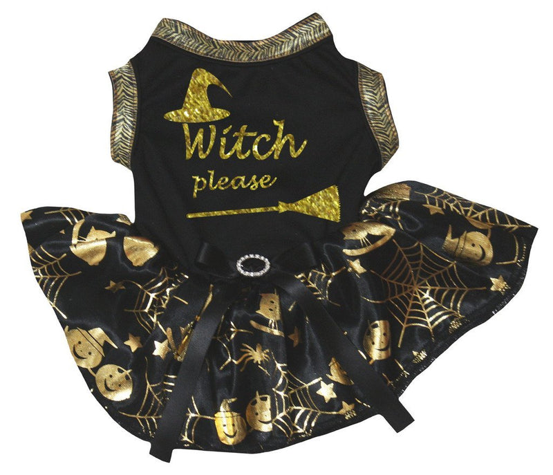 [Australia] - Petitebella Witch Please Black Shirt Gold Cobweb Tutu Puppy Dog Dress X-Small 