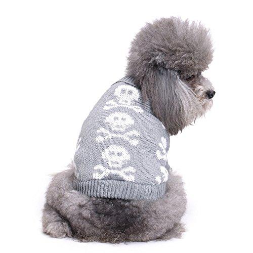 [Australia] - S-Lifeeling Skull Dog Sweater Holiday Halloween Christmas Pet Clothes Soft Comfortable Dog Clothes - Grey Dog - Back Length 14" 